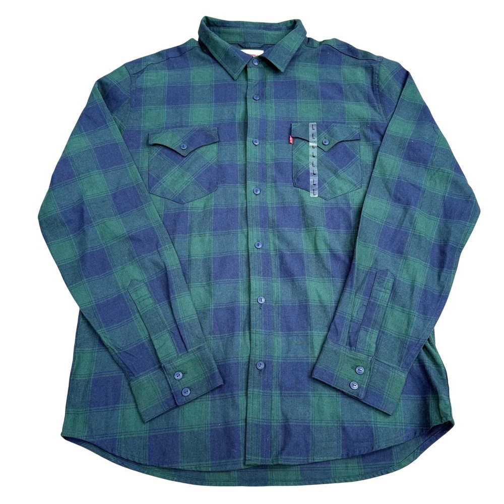 Levi's Plaid Flannel Button Down Shirt Mens Large Green Lightweight Casual